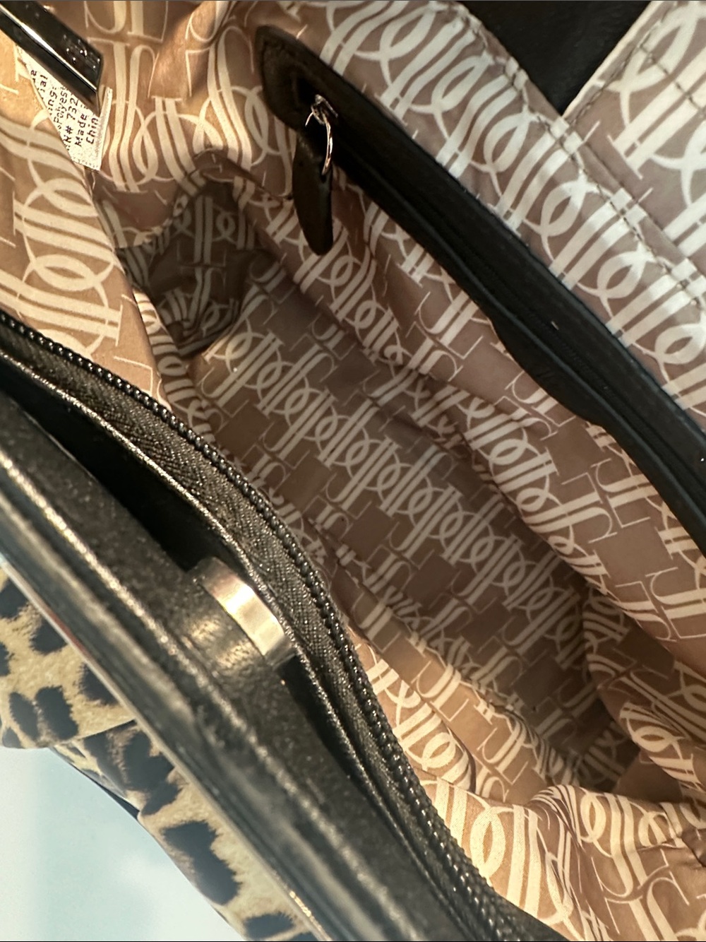 Leopard Print Tote with Black Trim and Silver Chain Accents - Picture 9 of 11